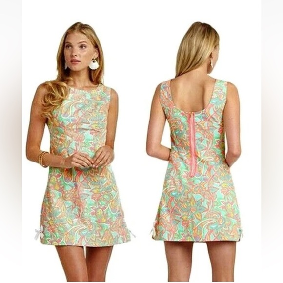Lilly Pulitzer Delia Sand Bar Blue Make A Splash Print Shift Dress size 4 - Picture 7 of 9